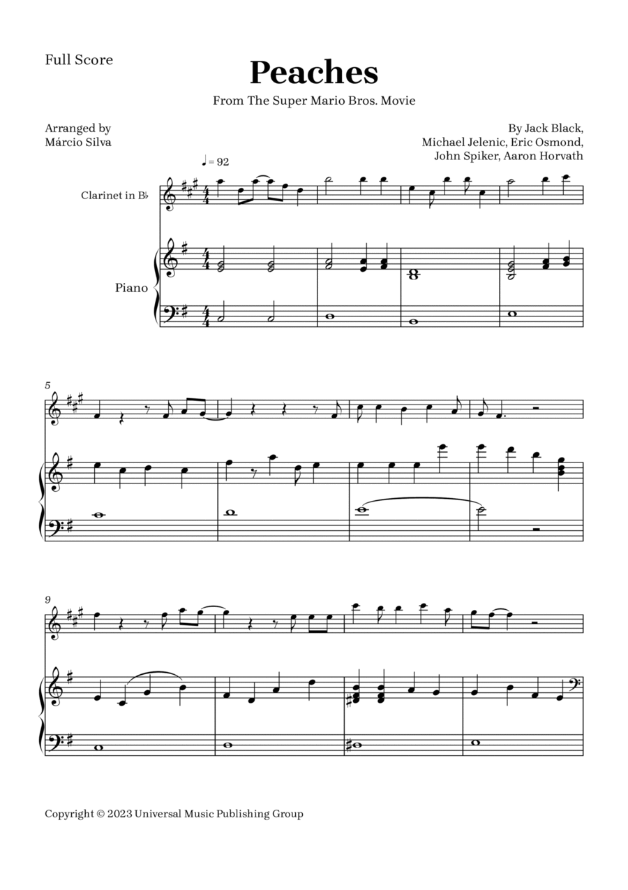 Peaches B-Flat Clarinet scores gallery preview page 1