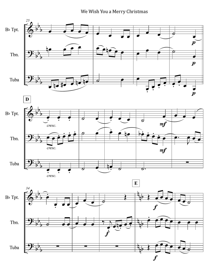We Wish You a Merry Christmas for Brass Trio (Trumpet, Trombone, Tuba) Brass Trio scores gallery preview page 3
