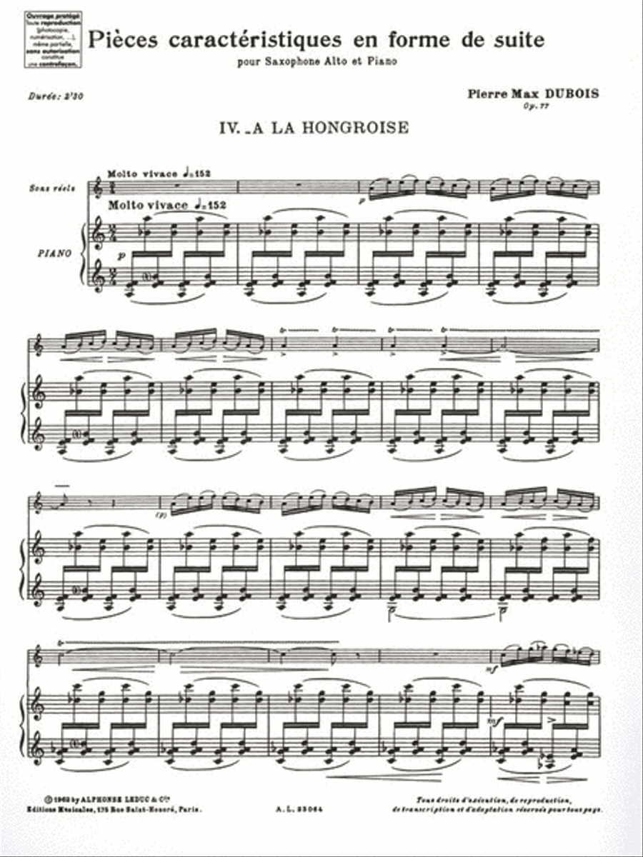 Pieces Caracteristiques Op.77 No.4 - A La Hongroise (alto Saxophone/ Alto Saxophone scores gallery preview page 2