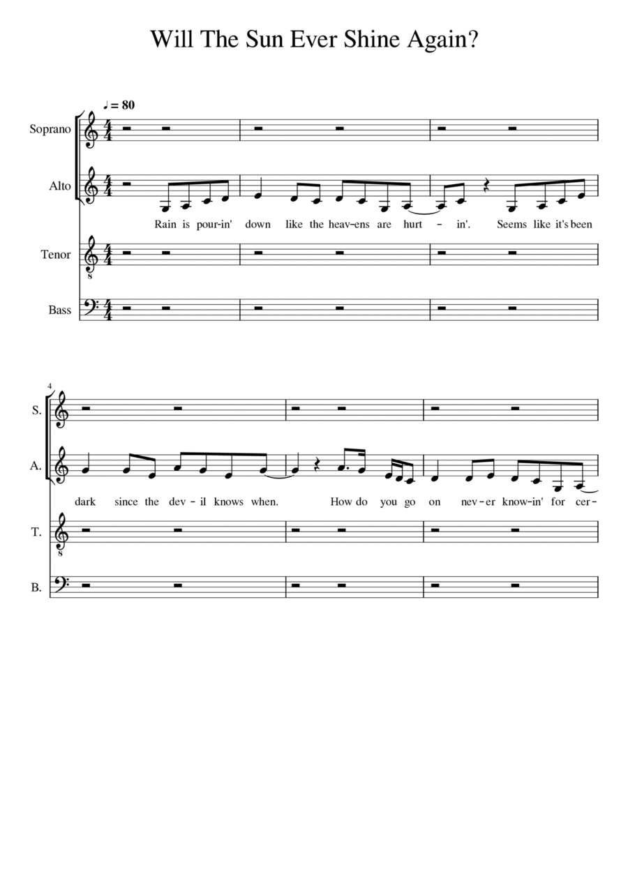 Will The Sun Ever Shine Again 4-Part scores gallery preview page 1