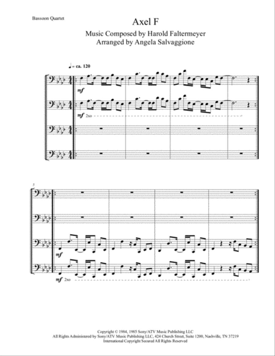 Axel F Woodwind Quartet scores gallery preview page 1