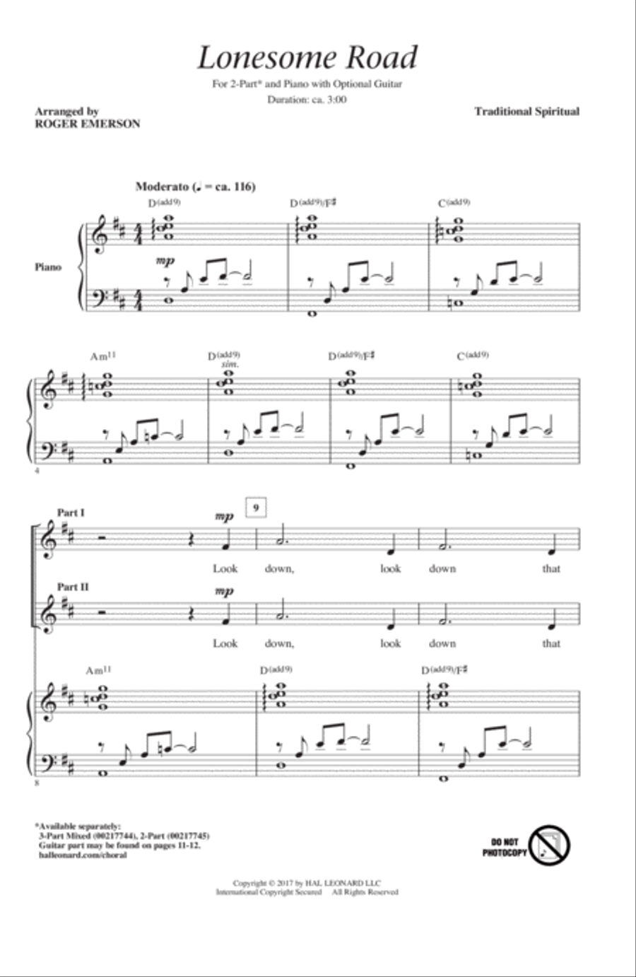 Lonesome Road 2-Part scores gallery preview page 1