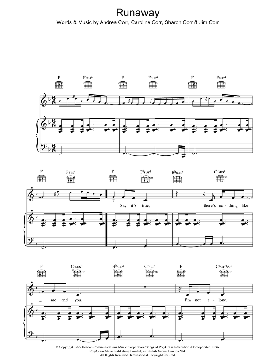 Runaway Piano, Vocal, Guitar scores gallery preview page 1