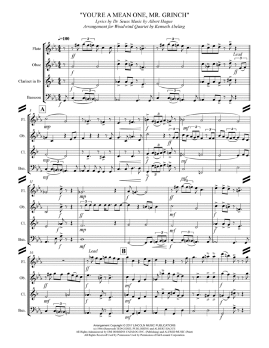 You're A Mean One, Mr. Grinch Woodwind Quartet scores gallery preview page 2