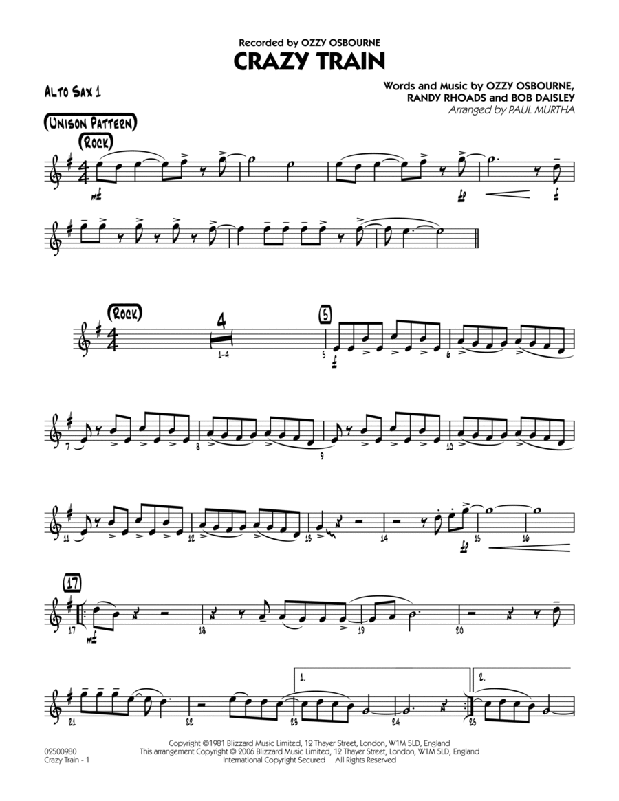 Crazy Train - Alto Sax 1 Jazz Ensemble scores gallery preview page 1