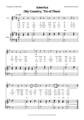 America (My Country, 'Tis of Thee) - Voice and Piano in G (+CHORDS)