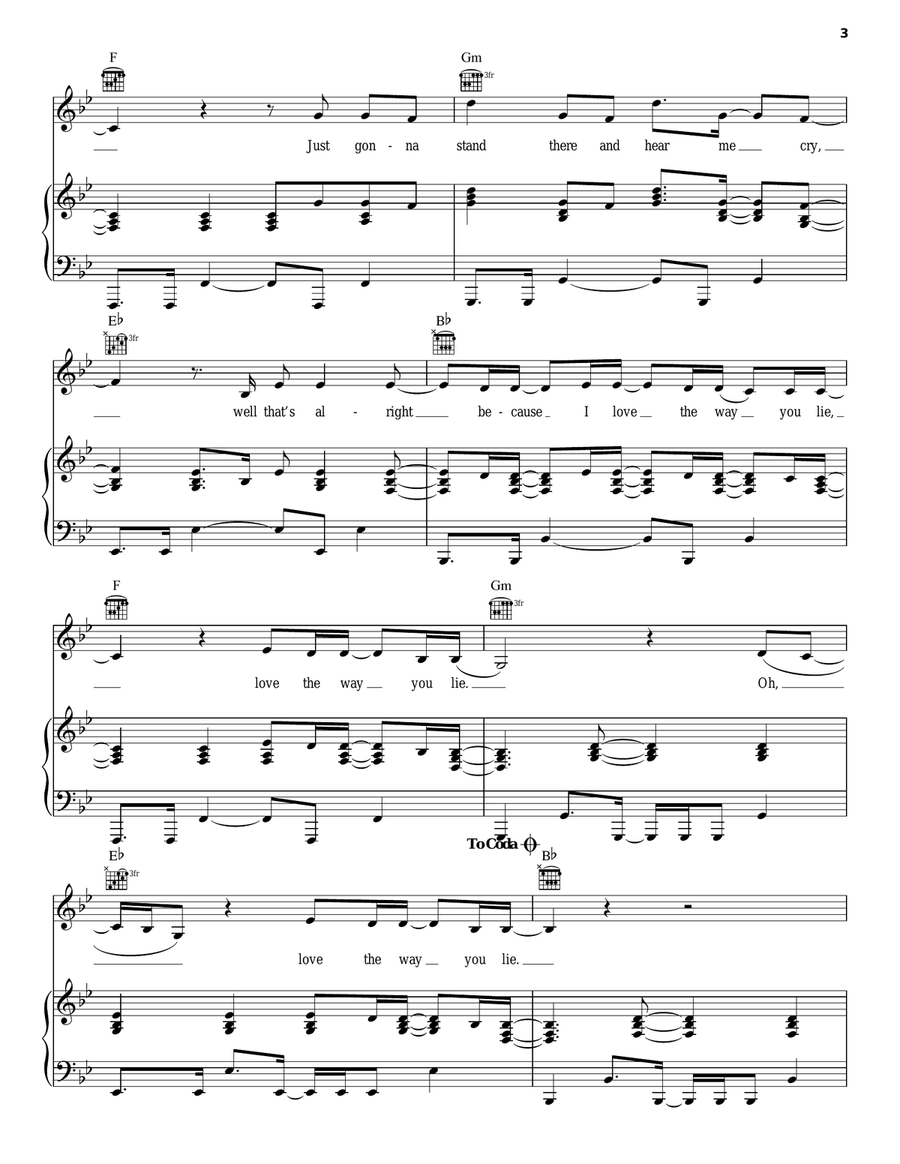 Love The Way You Lie, Pt. 2 Piano, Vocal, Guitar scores gallery preview page 3
