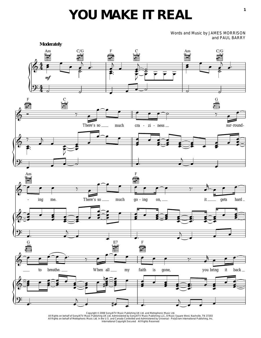 You Make It Real Piano, Vocal, Guitar scores gallery preview page 1
