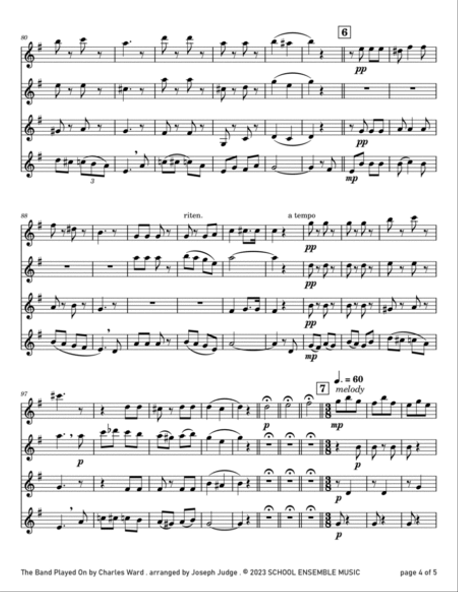 The Band Played On by Ward for Clarinet Quartet in Schools Clarinet Quartet scores gallery preview page 4