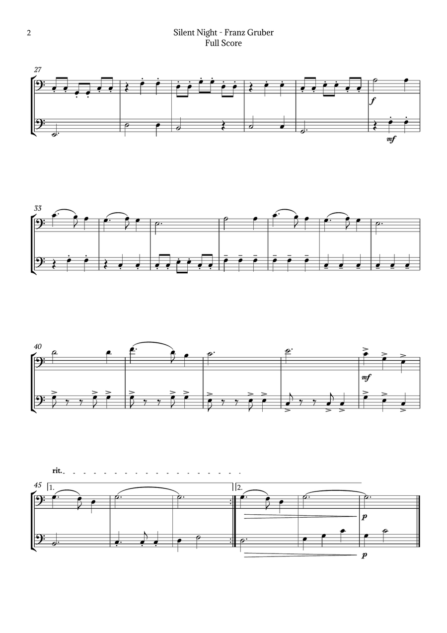 Silent Night for Tuba Duet Brass Duet scores gallery preview page 2