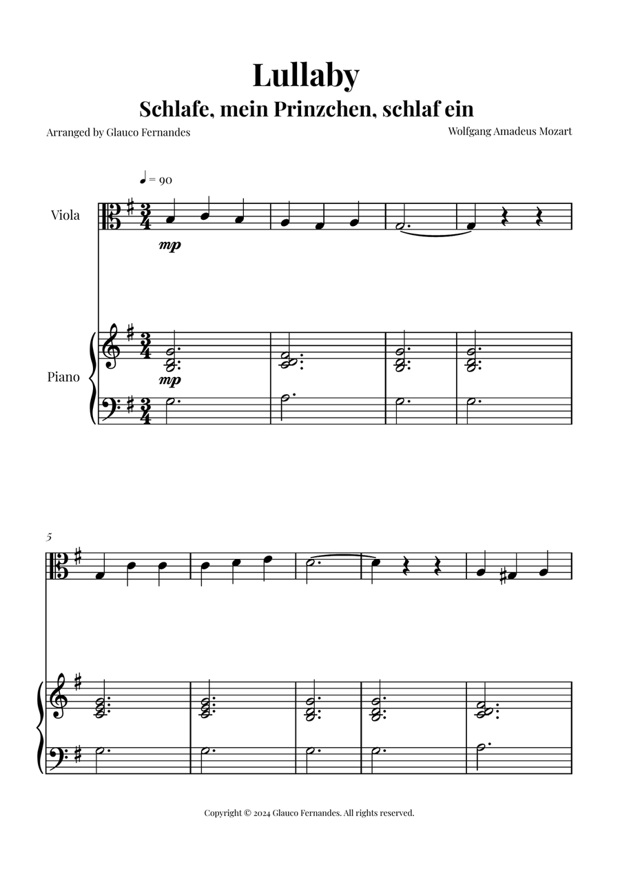 Mozart's Lullaby Chamber Music scores gallery preview page 1