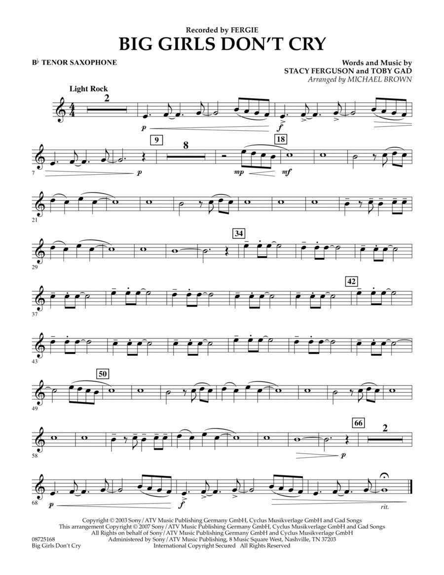 Big Girls Don't Cry - Bb Tenor Saxophone Concert Band scores gallery preview page 1