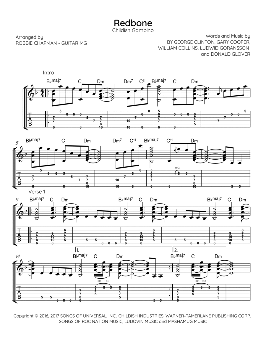 Redbone Electric Guitar scores gallery preview page 1