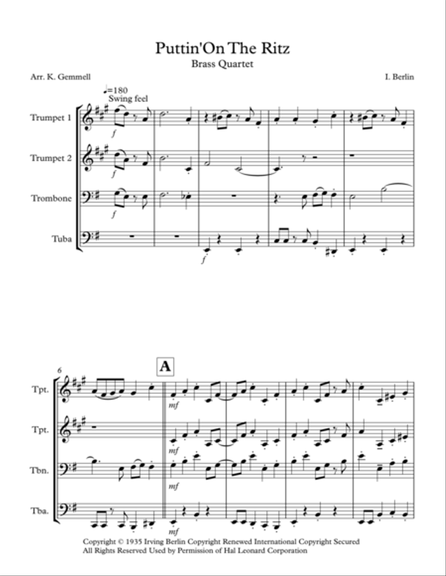 Puttin' On The Ritz Brass Ensemble scores gallery preview page 1