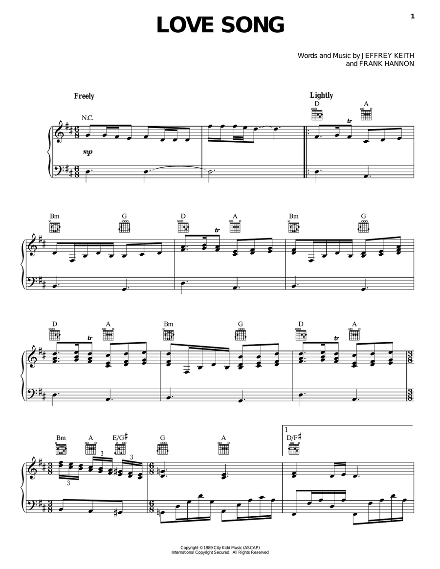 Love Song Piano, Vocal, Guitar scores gallery preview page 1