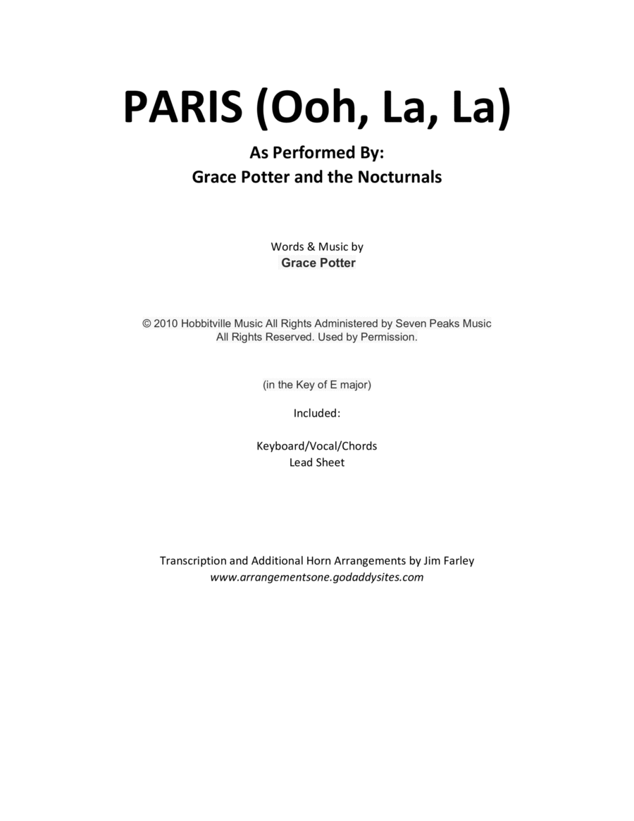 Paris (ooh La La) Piano, Vocal, Guitar scores gallery preview page 1