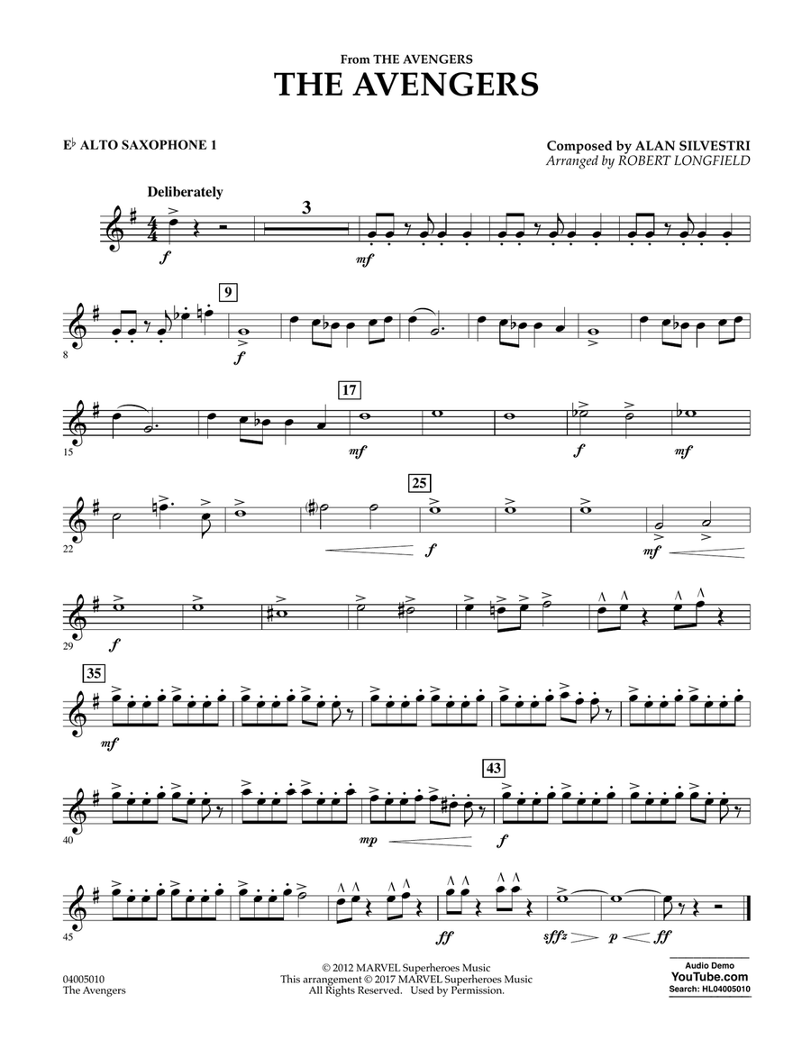 The Avengers - Eb Alto Saxophone 1 Concert Band scores gallery preview page 1