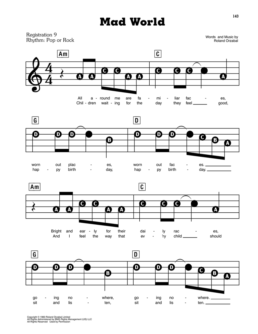 Mad World Electronic Keyboard scores gallery preview page 1