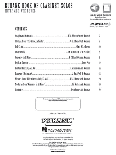 Rubank Book of Clarinet Solos – Intermediate Level