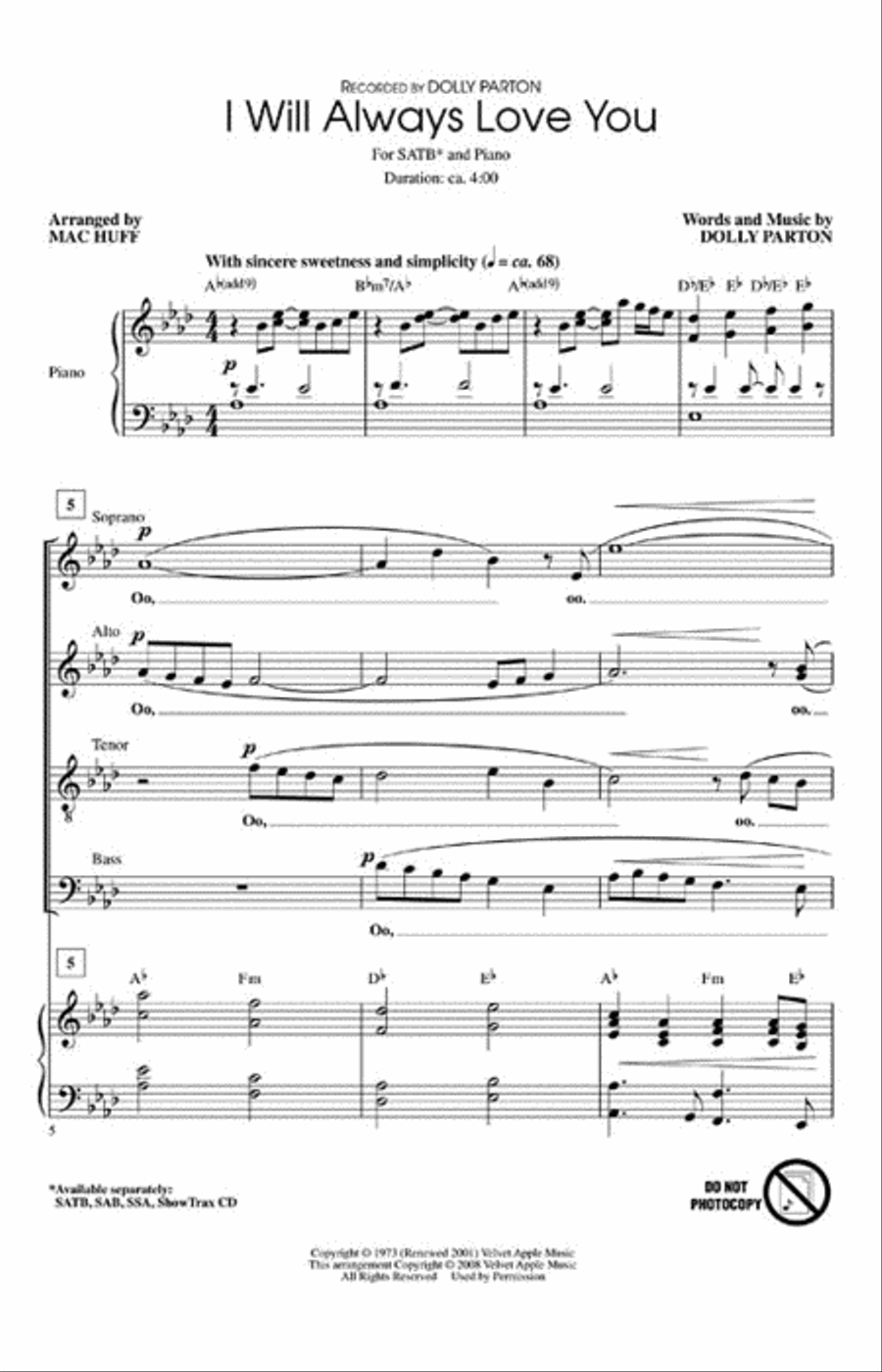 I Will Always Love You 4-Part scores gallery preview page 2