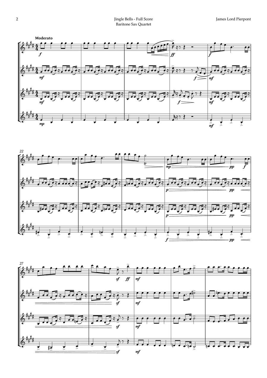 5 Christmas Songs for Baritone Sax Quartet plus one Bonus Saxophone Quartet scores gallery preview page 3