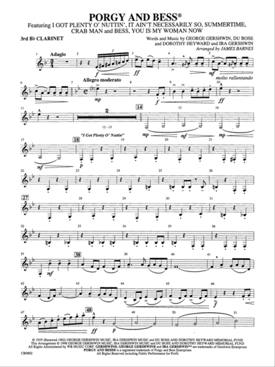 Porgy and Bess® (Medley): 3rd B-flat Clarinet Concert Band scores gallery preview page 1