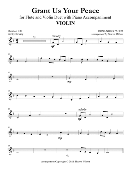 Grant Us Your Peace (for Flute and Violin Duet with Piano Accompaniment) by Sharon Wilson Flute - Digital Sheet Music