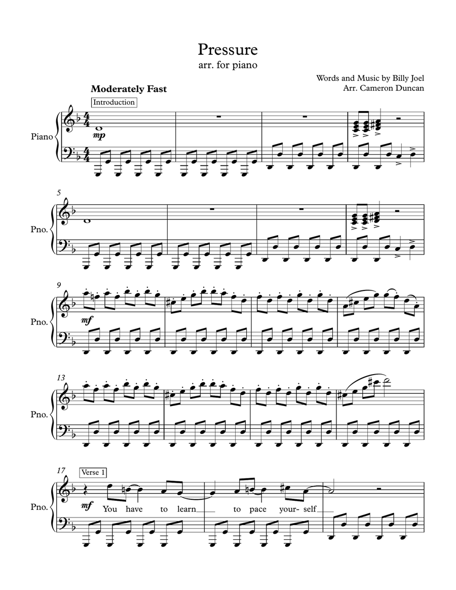 Pressure Piano, Vocal scores gallery preview page 1