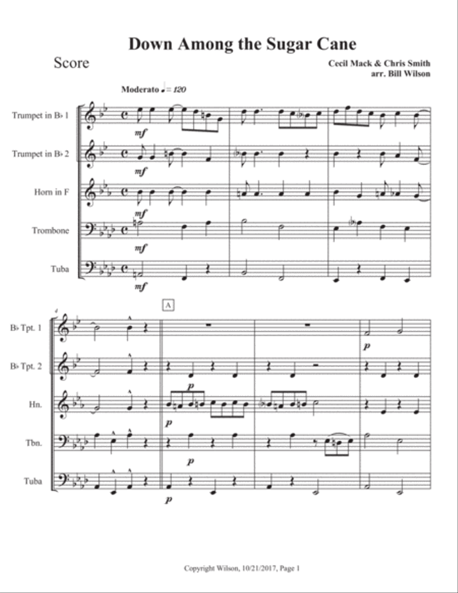 Down Among the Sugar Cane Brass Quintet scores gallery preview page 2