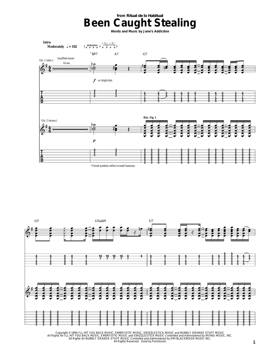 Been Caught Stealing Been Caught Stealing Electric Guitar scores gallery preview page 1