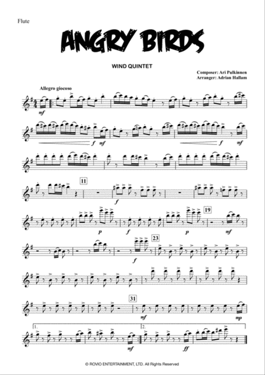 Angry Birds Theme Woodwind Quintet scores gallery preview page 5