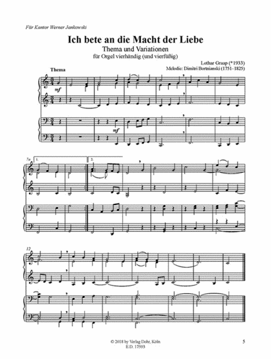 Ich bete an die Macht der Liebe -Thema und Variationen für zwei Spieler an einer Orgel- (Melodie von Dimitri Bortnianski)