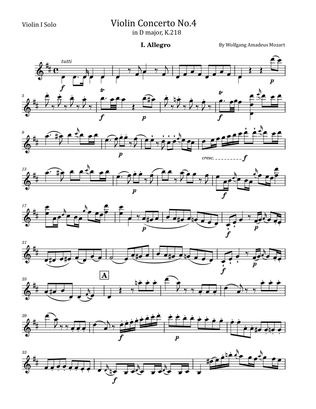 Mozart Violin Concerto No.4 in D major, K.218 I. Allegro - For Violin Solo Original