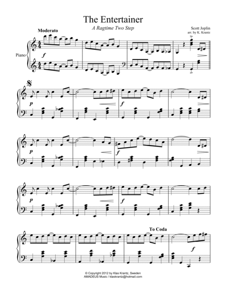 The Entertainer, Ragtime (easy, abridged) for piano solo image number null