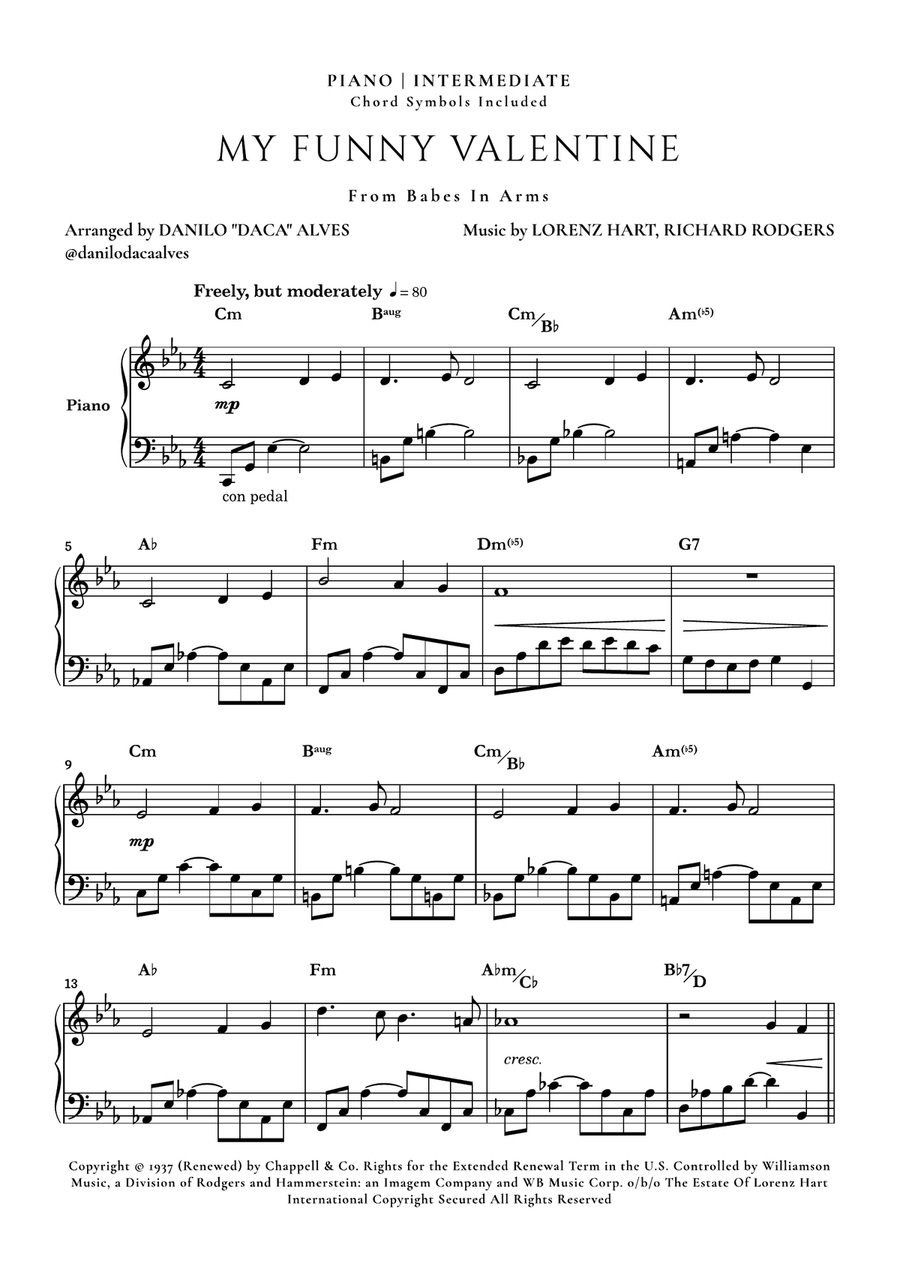 My Funny Valentine Piano Solo scores gallery preview page 1