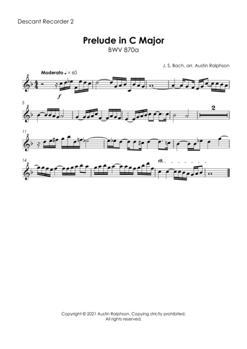 Prelude in C major, BWV 870a - recorder quintet image number null
