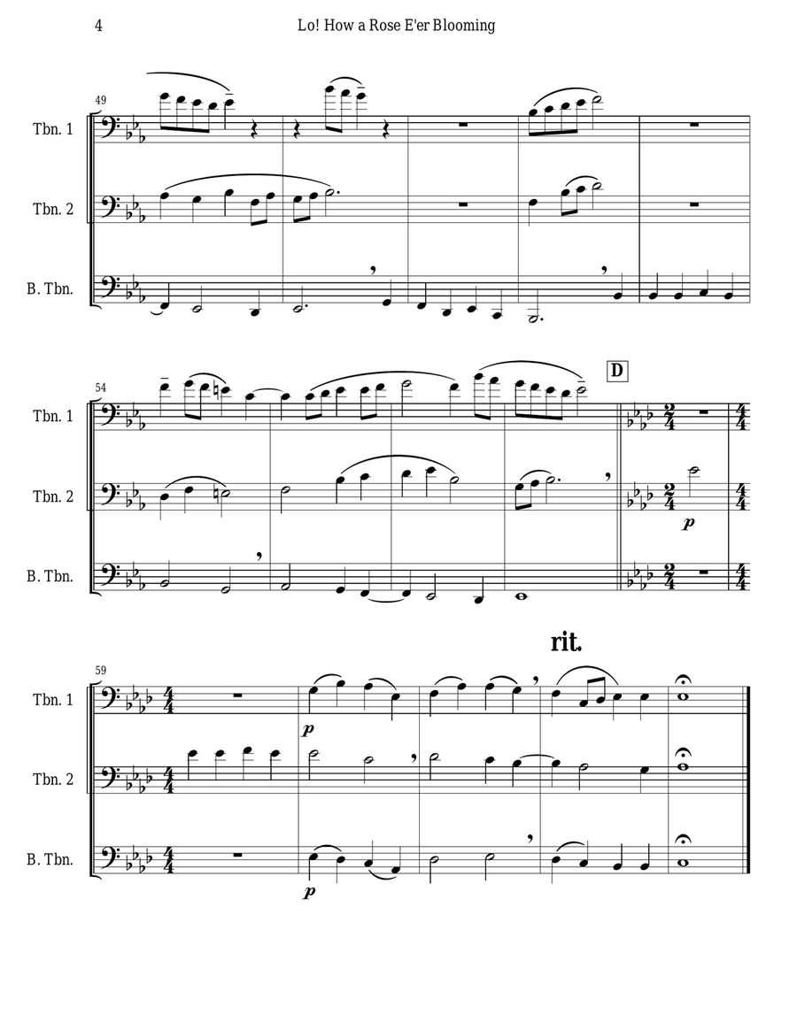 Lo! How a Rose E'er Blooming (Trombone Trio) Trombone Trio scores gallery preview page 4