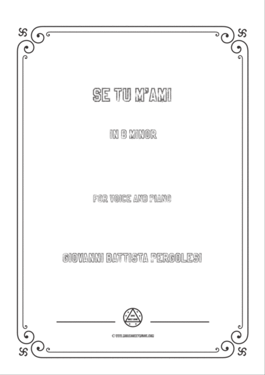 Pergolesi-Se tu m'ami in b minor,for Voice and Piano Voice Solo scores gallery preview page 1