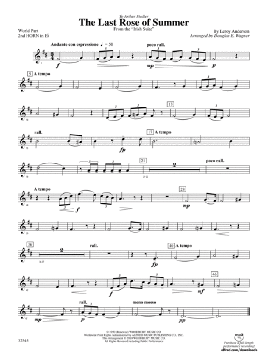The Last Rose of Summer (from the Irish Suite): (World Part) 2nd Horn in E-flat Concert Band scores gallery preview page 1