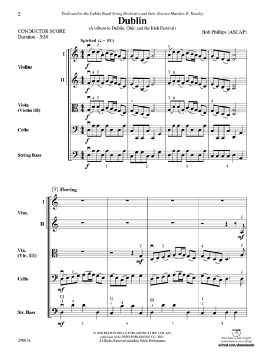 Dublin (A tribute to Dublin, Ohio and the Irish Festival) (Score only) String Orchestra scores gallery preview page 2