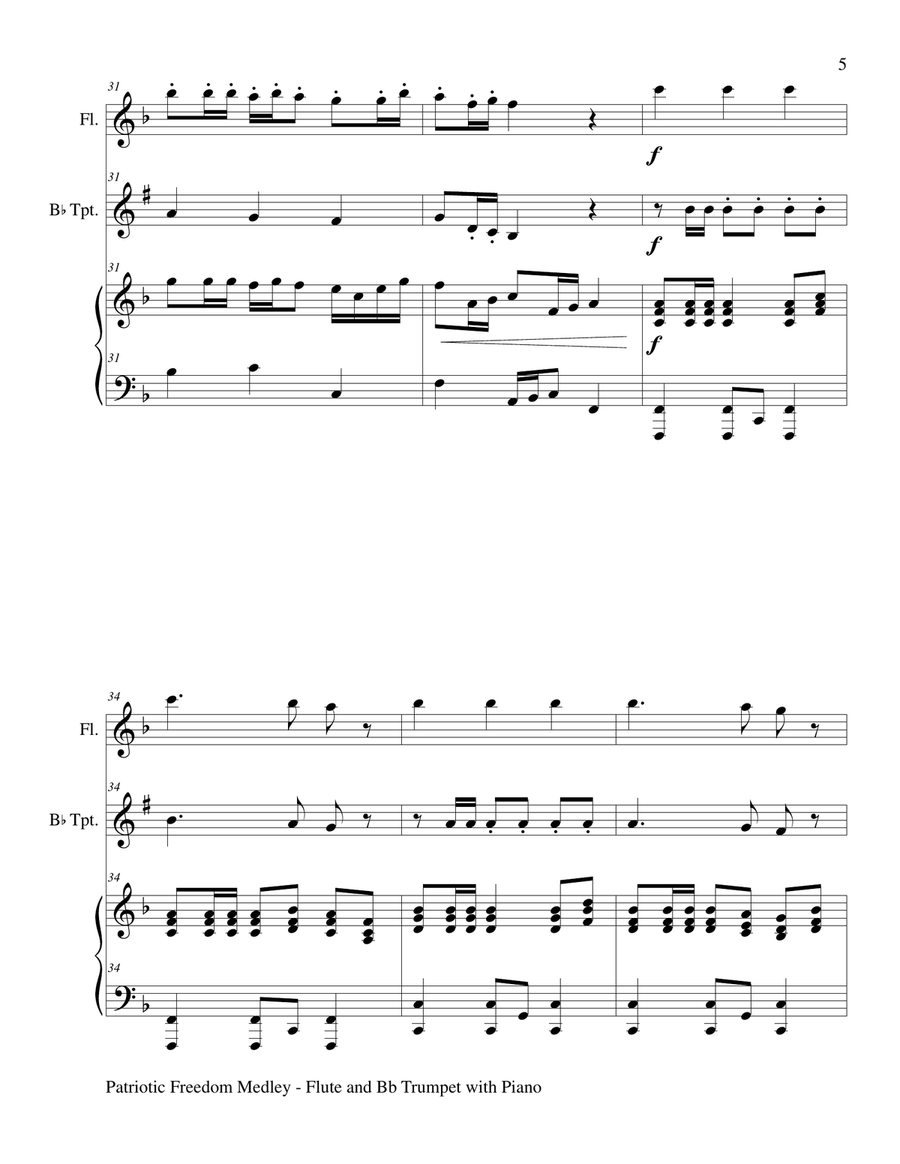 PATRIOTIC FREEDOM MEDLEY (Flute and Bb Trumpet with Piano/Score and Parts) Flute scores gallery preview page 6