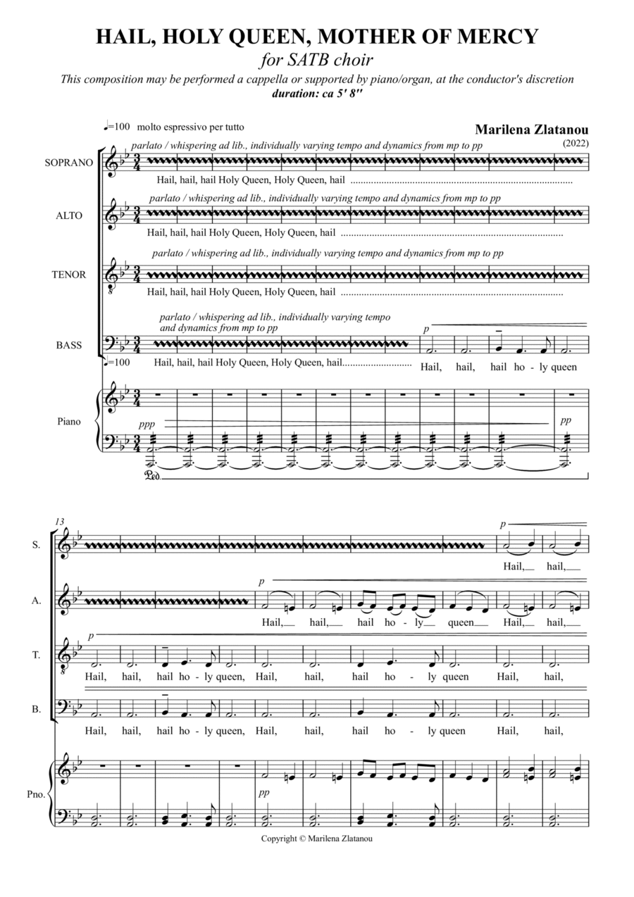 HAIL, HOLY QUEEN, for SATB choir with optional organ 4-Part scores gallery preview page 1