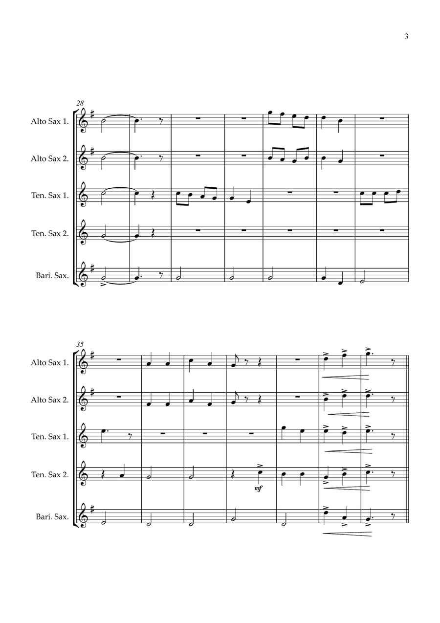 Joy To The World Sax quintet easy beginner Saxophone Quintet scores gallery preview page 3