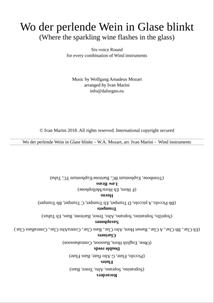Wo der perlende Wein... (Mozart) - Every combination of Winds Concert Band scores gallery preview page 1