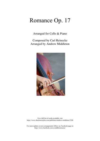 Romance Op. 17 arranged for Cello and Piano image number null