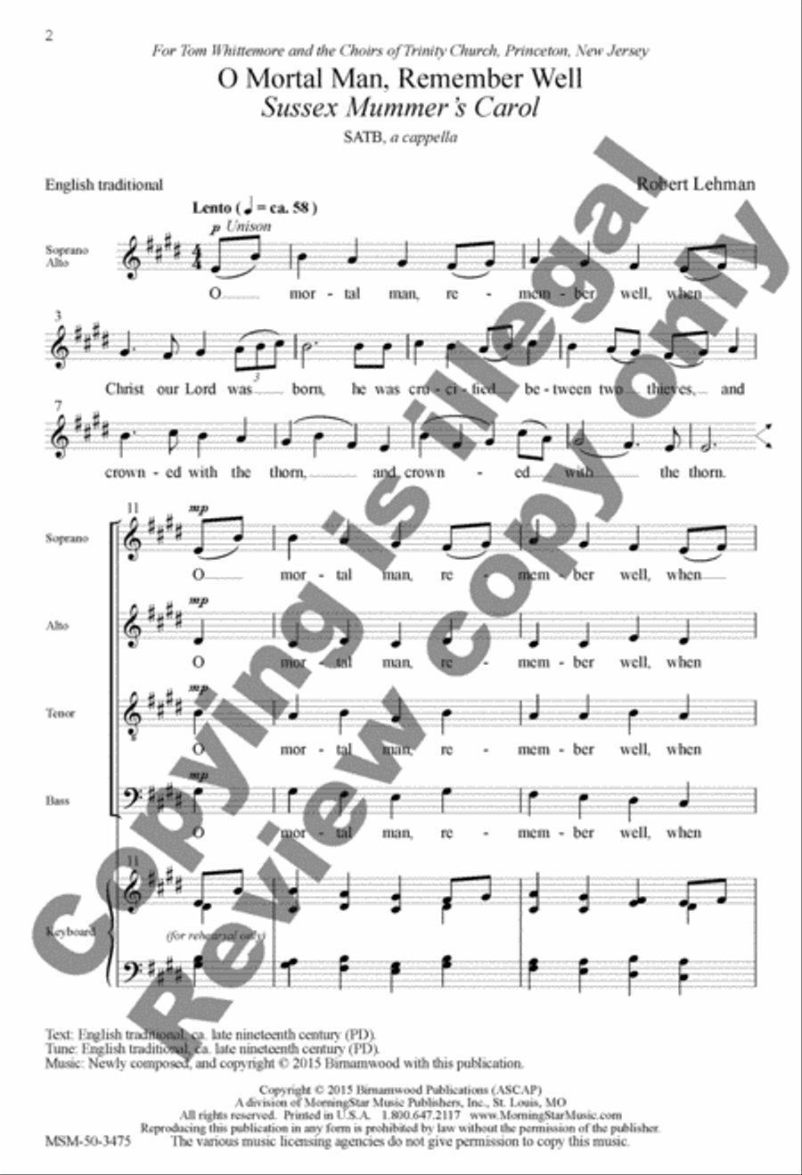 O Mortal Man, Remember Well 4-Part scores gallery preview page 2