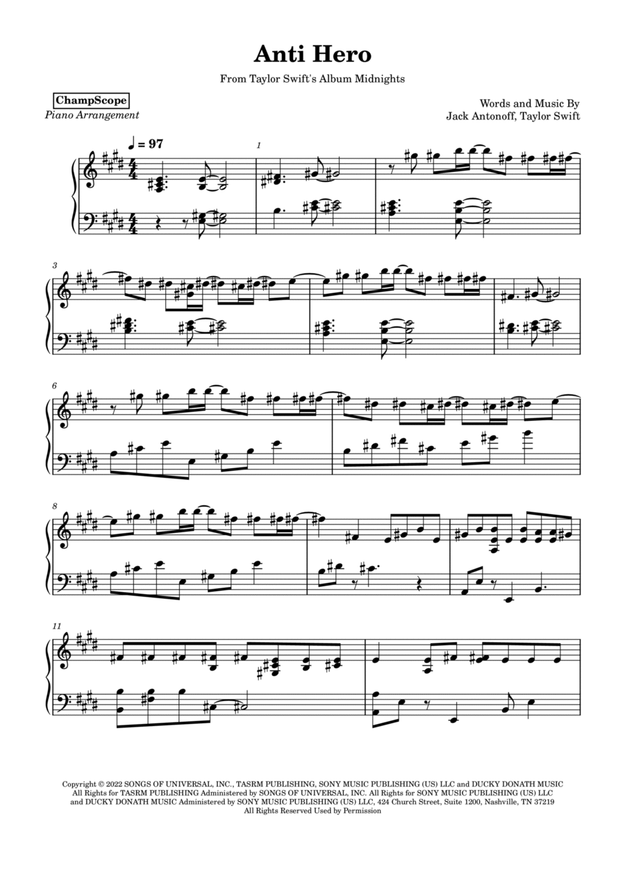 Anti-hero Piano Solo scores gallery preview page 1