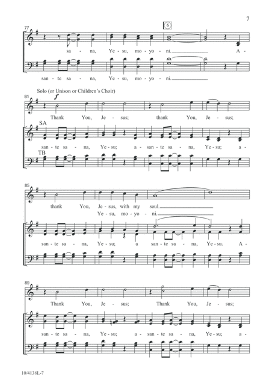 Asante Sana, Yesu (Thank You, Jesus) 4-Part scores gallery preview page 7