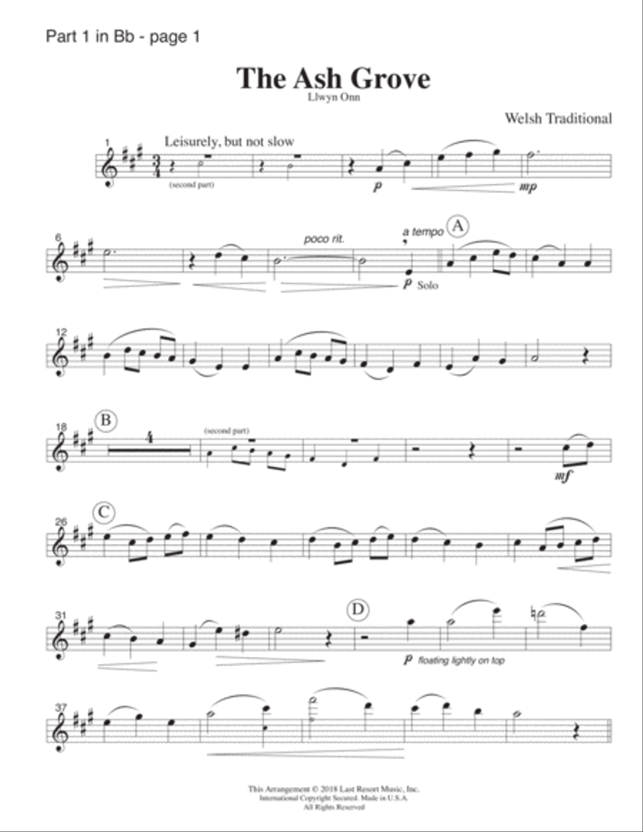 The Ash Grove for Wind Quartet (or Clarinet Quartet) (or Double Reed Quartet) plus optional Piano Pa Woodwind Quartet scores gallery preview page 6