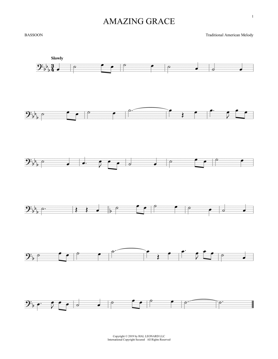 Amazing Grace Bassoon Solo scores gallery preview page 1